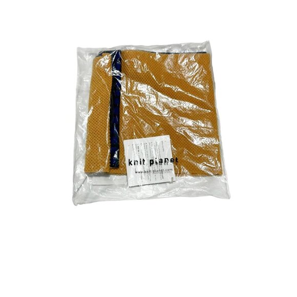 NEW Knit Planet Kids Grid Knit Merino Wool Plaid Snood Mustard/Indigo - Picture 3 of 4